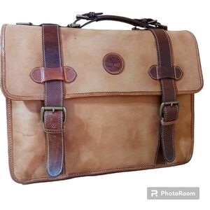 Vintage TIMBERLAND distress tan leather messenger bag briefcase satchel Unisex
